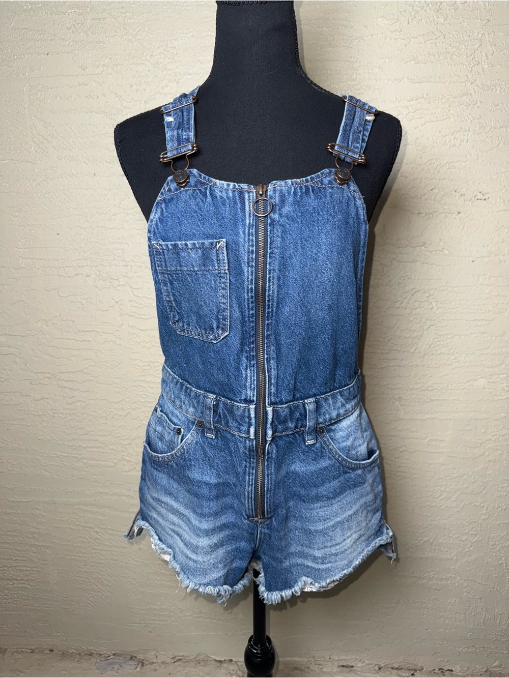 We The Free Denim Shortalls Romper Y2K Festival Grunge Boho Raw Hem Sz 4 - Picture 2 of 10